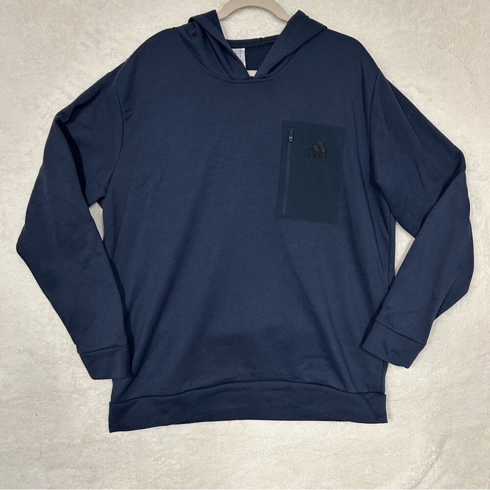 Adidas Men's Dark Blue Hoodie Kangaroo Pocket Size XL Zip Chest Pocket Logo